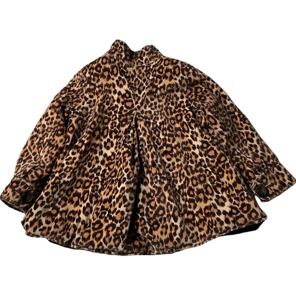 Girls GAP Velvet Leopard Jacket Animal Print Cheetah Pea Coat Size 4/5